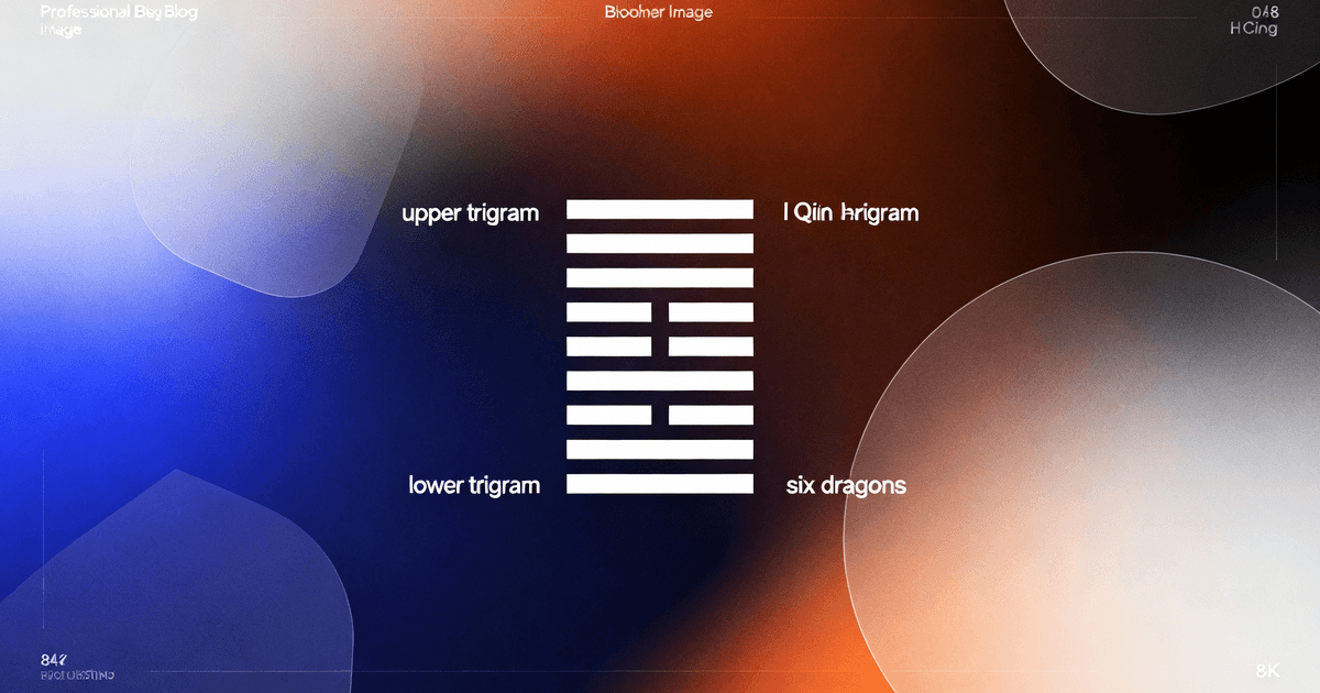Six-line structure diagram of the Qian hexagram, marking the upper trigram, lower trigram, and the positions of the six dragons
